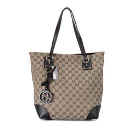 1:1 Gucci 247237 Gucci Charm Medium Tote Bags-Coffee Fabric